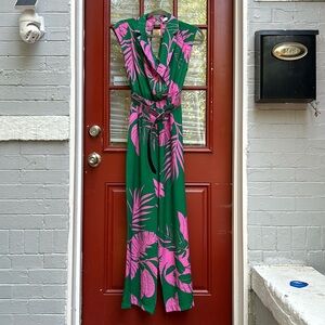Mango Print Belted Wide Leg Jumpsuit
